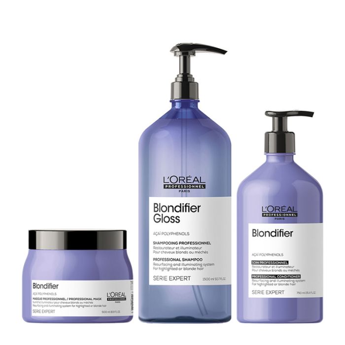 Serie Expert Blondifier Gloss Shampoo 1500ml,Conditioner 750ml & Masque 500ml by L'Oréal Professionn